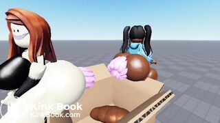 2 roblox girls unloads logs on a box