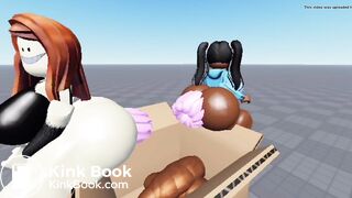 2 roblox girls unloads logs on a box