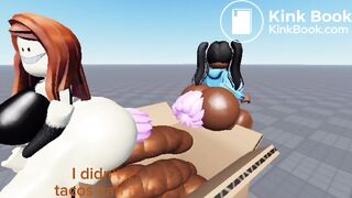 2 roblox girls unloads logs on a box