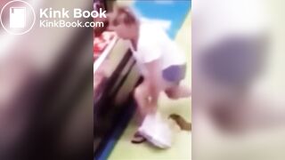 Security video. Woman make diarrhea in shop