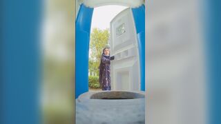 Hijab woman poop in toilet
