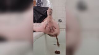 Nasty babe grunts while dumping