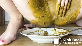 Hot girl shitting on plate and eating it