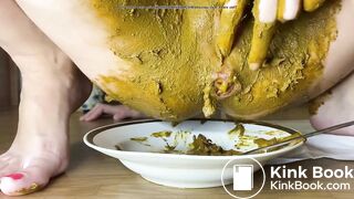 Hot girl shitting on plate and eating it