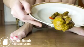 Hot girl shitting on plate and eating it