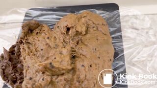 Blonde with nice ass takes a big dump on knees.