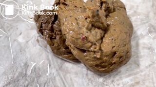 Blonde with nice ass takes a big dump on knees.