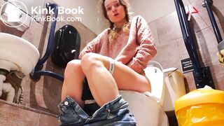 Sexy blonde girl shitting on toilet - video 3