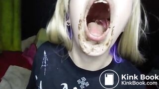 Teen girl eating shit and swallowing