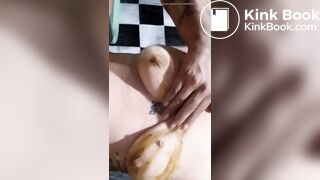 Girl smears shit on body and face