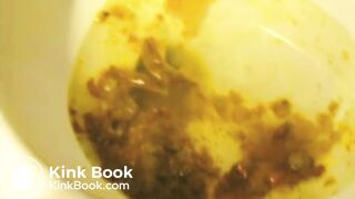 Fatty shoots a stream of liquid sludge into the bowl