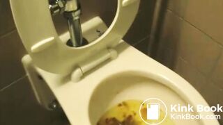 Fatty shoots a stream of liquid sludge into the bowl