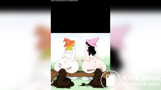 Two girls have an outside dump