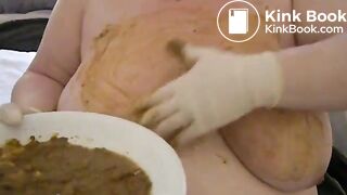 Smearing poo on huge tits..
