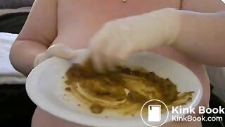 Smearing poo on huge tits..