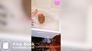 Huge thick constipated shit in bubbly sink
