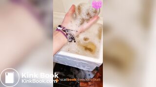 Huge thick constipated shit in bubbly sink