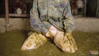 Stationed in the cowshed - german girl in cowshit