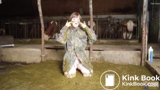 Stationed in the cowshed - german girl in cowshit