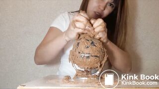 Girl shits on a globe