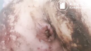 Big poop in yellow panties and dress