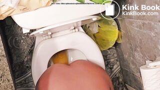 Girl takes a ploppy poop on toilet - video 2