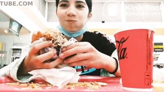 Teen girl eats her poop in public