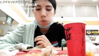 Teen girl eats her poop in public