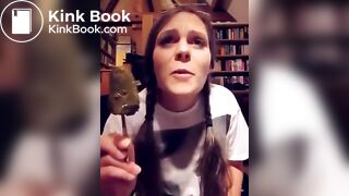 German lunatic lady eats shitty icecream..