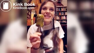 German lunatic lady eats shitty icecream..