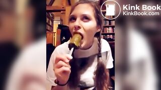 German lunatic lady eats shitty icecream..