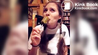 German lunatic lady eats shitty icecream..