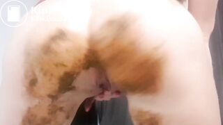 Big poop in white panties and red dress