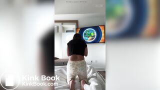 Girl poops her pull up under pj’s watching tv