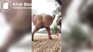 Hot blonde pooping on the beach