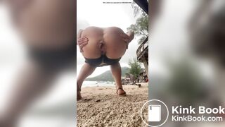 Hot blonde pooping on the beach