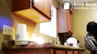 Girl poop on the kitchen sink