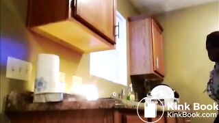 Girl poop on the kitchen sink