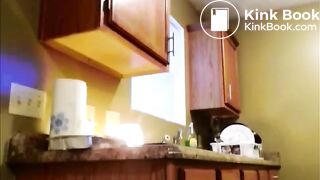 Girl poop on the kitchen sink