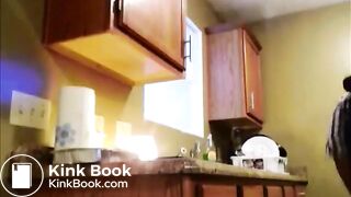 Girl poop on the kitchen sink