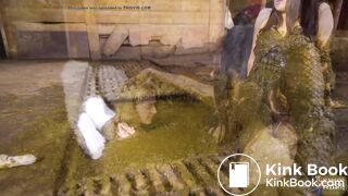 Devilish Seduction - lesbian masturbating in cowshit