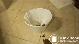 Liquid shit into a bucket