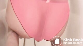 huge disgusting shit overflows from her pink panties