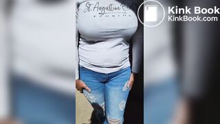 Woman messes her jeans in public