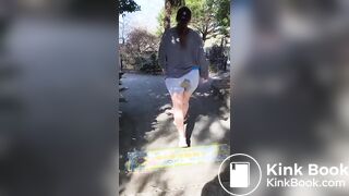 Girl poops shorts in public park