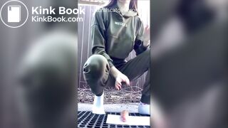 Girl takes a shit in public and fucks her ass with a dildo