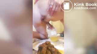 naughty milf pees in cup & shits a huge creamy pile