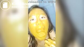 Very sick Thai girl eating her own poop