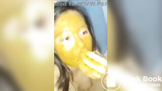 Very sick Thai girl eating her own poop