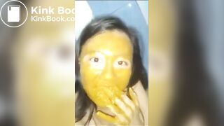 Very sick Thai girl eating her own poop
